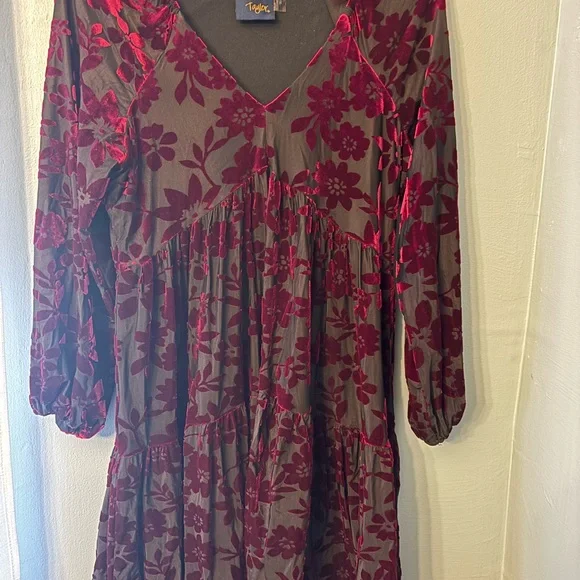 Taylor Burgundy Floral Velvet Dress - Picture 8 of 8